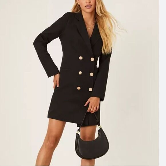 Lulu's Black Double Breasted Coat Dress(Size Small) - Picture 2 of 12